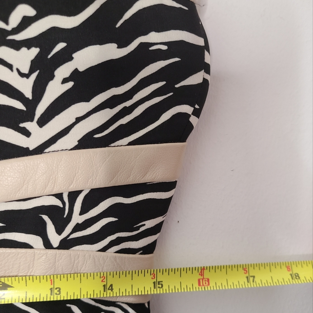 REBECCA TAYLOR Leather Trim Cage Dress Black/Cream Silk Tiger Print Sz 8 - Picture 12 of 13